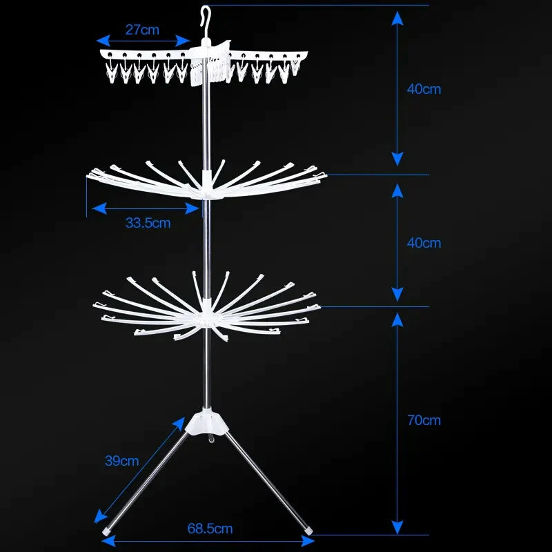3 Tier Horse Drying Rack, Collapsible Clothes Drying Rack, Foldable Standing Laundry Stand, 360 Rotatable Tripod Airer For Clothes, Stainless Steel Frame Clothing Drying Rack, Balcony Laundry Hanger Organizer, Indoor Outdoor Garment Aire Stand