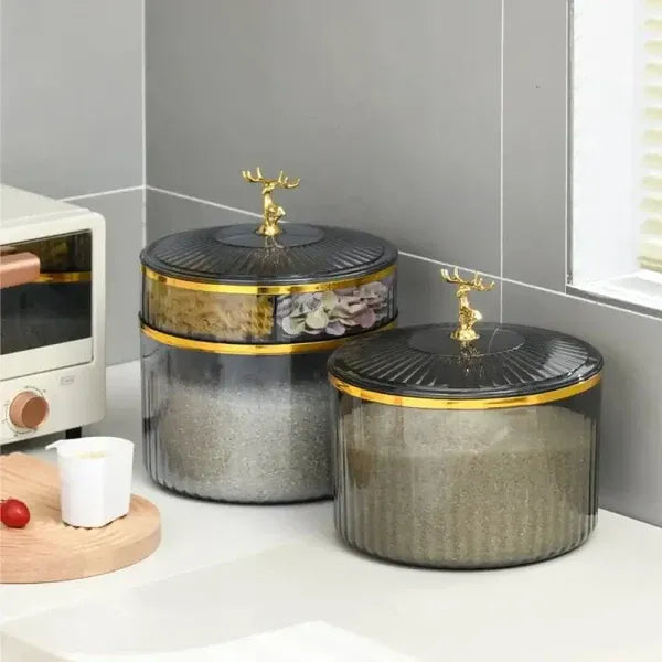 Luxury Sealed Rice Bucket, 10kg Kitchen Storage Organizer, Transparent Cotton Swab Jar, Multifunctional Food Storage Jar