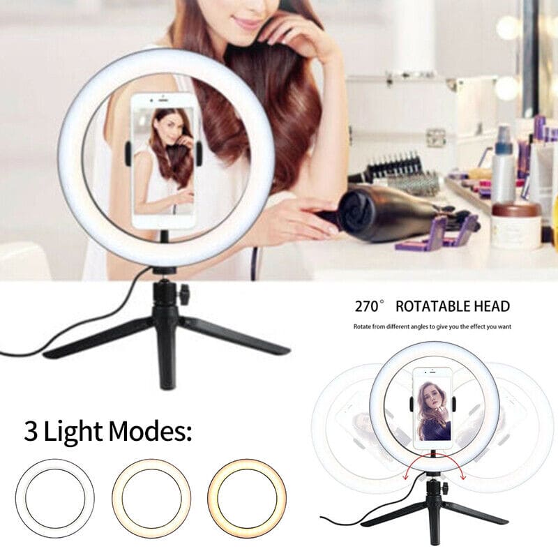 Multi Position Ring Light, Dual Mobile Clip Ring Light, Live Broadcasting Bracket Fill Selfie Ring Light with Tripod Stand, Phone Clamp Fill Lights Supplies, Stabilizer Clip Phone Bracket