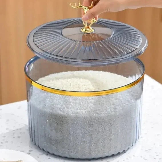 Luxury Sealed Rice Bucket, 10kg Kitchen Storage Organizer, Transparent Cotton Swab Jar, Multifunctional Food Storage Jar