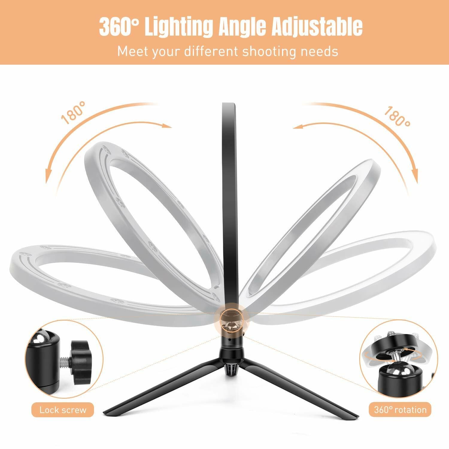 Multi Position Ring Light, Dual Mobile Clip Ring Light, Live Broadcasting Bracket Fill Selfie Ring Light with Tripod Stand, Phone Clamp Fill Lights Supplies, Stabilizer Clip Phone Bracket