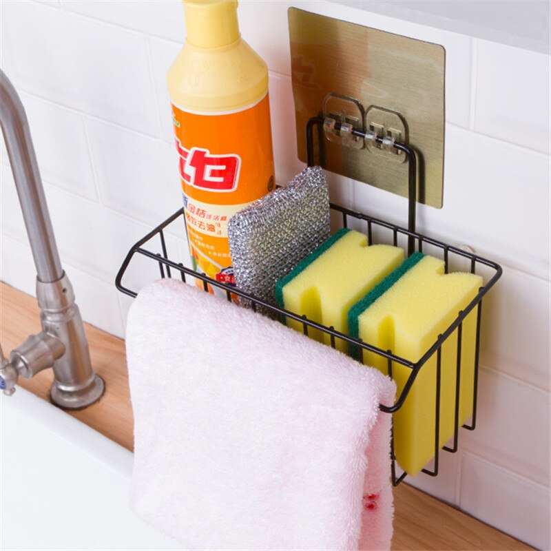 Metal Sponge Holder With Towel Stand, Kitchen Dish Cloth Sponge Shelf Storage Basket, Bathroom Towel Drain Rack Kitchen Organizer, Shower Caddy Basket Shelf