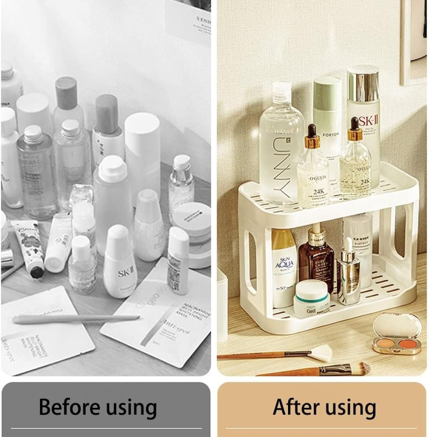 Plastic Desk Shelf, Multifunctional Double Layer Shelve, Multipurpose Kitchen Bathroom Standing Slim Rack, Vertical Bathroom Countertop Organizer, Countertop Corner Storage Rack