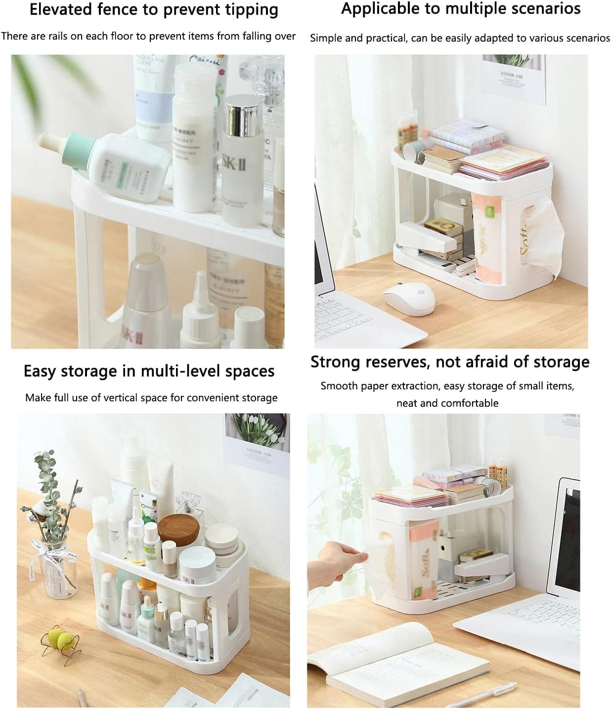 Plastic Desk Shelf, Multifunctional Double Layer Shelve, Multipurpose Kitchen Bathroom Standing Slim Rack, Vertical Bathroom Countertop Organizer, Countertop Corner Storage Rack