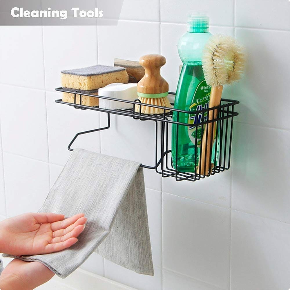 Corner Storage Caddy Basket, Kitchen Bathroom Magic Hanging Rack, Self Adhesive Wardrobe Hanging Organizer, Metal Wall Mounted Storage Shelf With Towel Hanging Rack, Home Kitchen Bathroom Wall Hanging Shelves