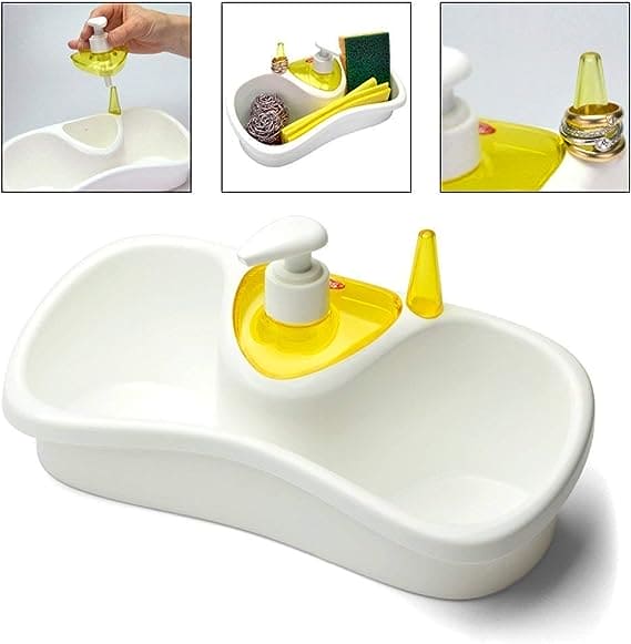 Snip Soap Dispenser With Sponge Holder, Dish Washing Soap Dispenser, Multi Utility Soap Sponge Storage for Bathroom Kitchen Basin, Titiz Soap Dispenser with Sponge Holder