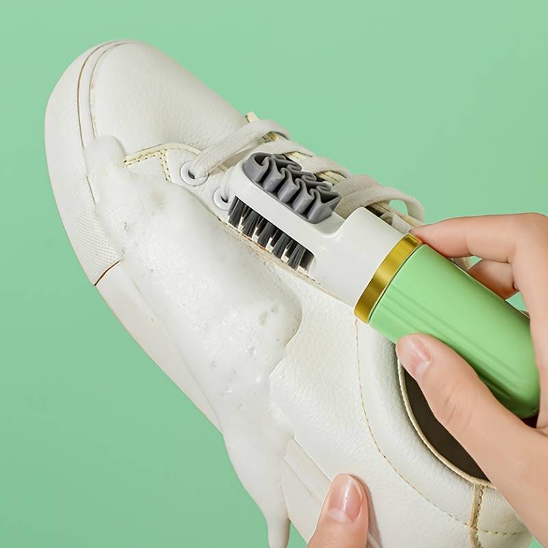 Sneakers Cleanings Brush, 3 In 1 Multifunctional Cleaning Brush, Dual Bristles Shoe Brush, Travel Sneaker Cleaner Kit, Portable Liquid Spray Household Cleaning Brush, Press Shoe Washing Brush with Soap Dispenser