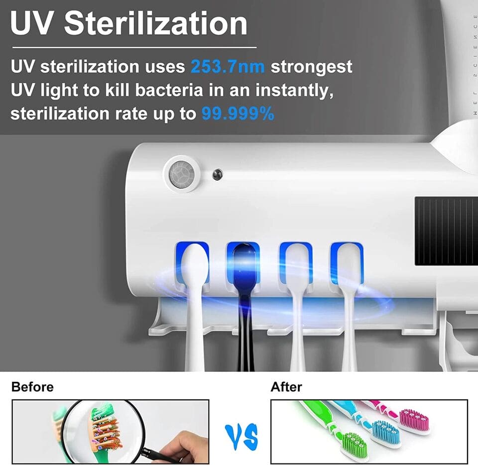 Smart UV Toothbrush Sterilizer, Ultraviolet Light Toothbrush Sterilizer, Automatic Toothpaste Squeezer Dispenser, Wall Mount Toothpaste Dispenser Home Bathroom Accessories, Electric Toothbrush Holder With Toothpaste Dispenser