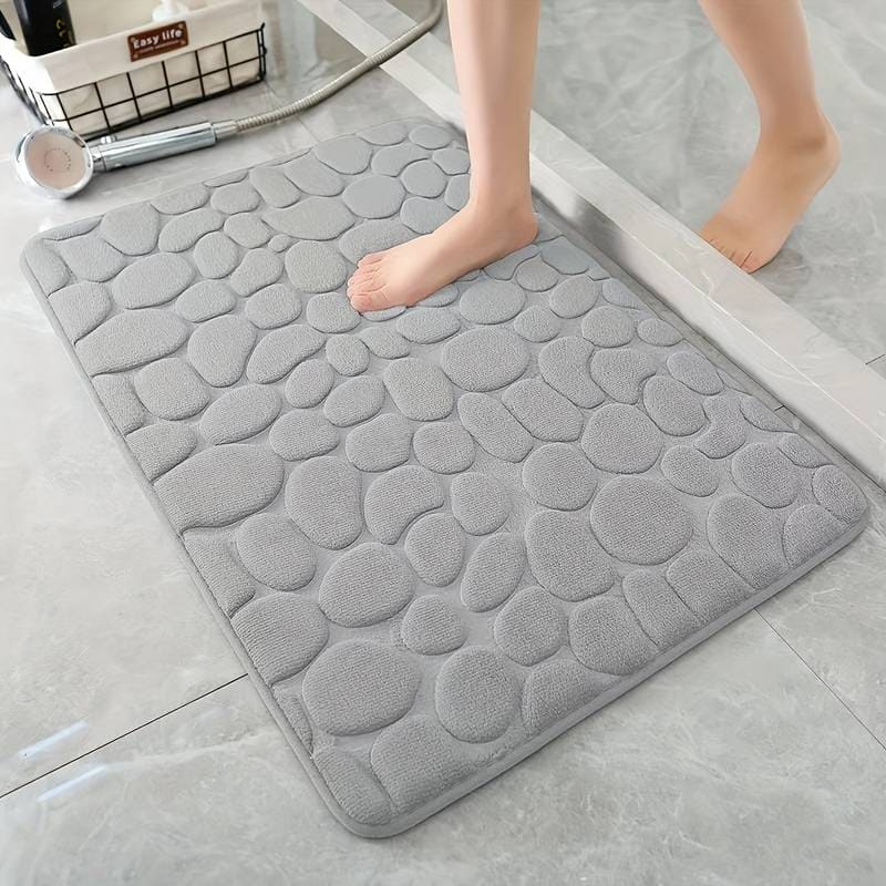 Set Of 3 Bathroom Mat, U-Shaped Contour Mat and Toilet Seat Cover ,Toilet Anti Slip Absorbent Rug, Pebbles Bathtub Decor Carpet, Soft Non Slip Cobblestone Mat, Memory Foam Pebble Shower Mat, Quick Drying Bathroom Mat