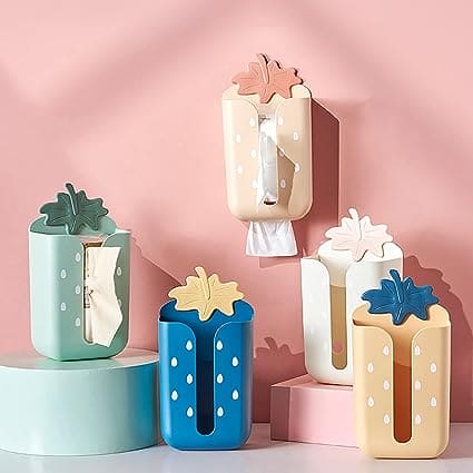 Dotted Tissue Holder, Wall Mounted Self Adhesive Tissue Box, Plastic Napkin Paper Holder, Bathroom Kitchen Tissue Paper Organizer, Decorative Tissue Box Shelf, Fashionable Household Perforated Tissue Box