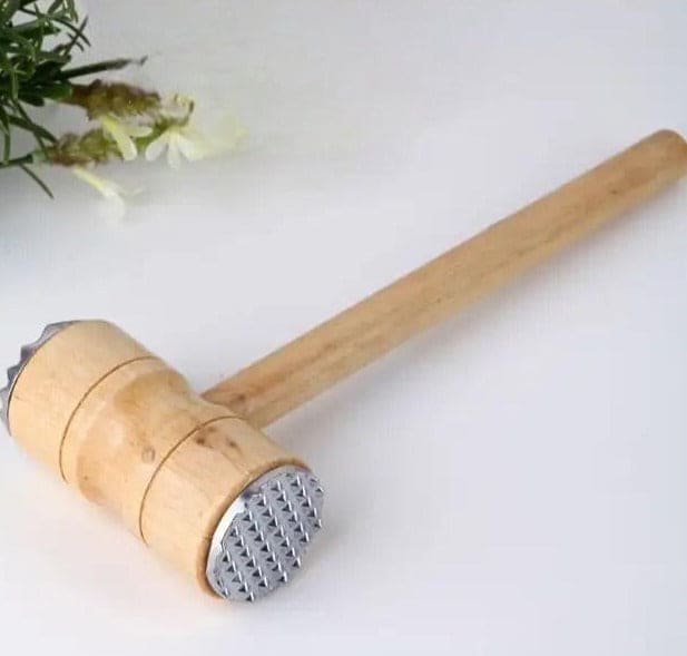 Double Sided Wooden Meat Hammer, Meat Mallet Tenderizer, Steel Meat Knocker With Wooden Handle, Kitchen Meat Hammer, Pork Chop Hammer, Dual Sided Meat Mallet For Kitchen, Heavy Duty Meat Pounders Hammer