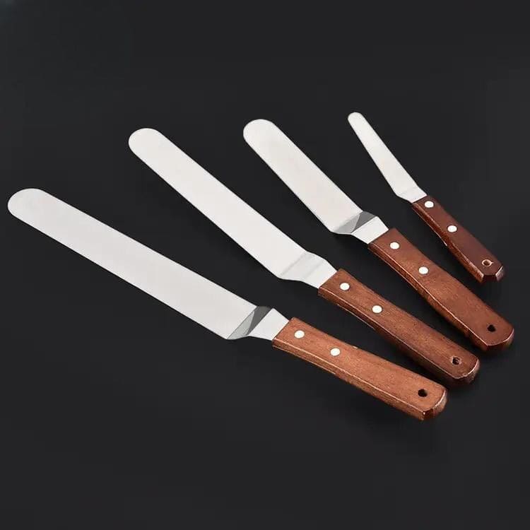 Stainless Steel Cake Icing Spatula, Professional Stainless Steel Cake Icing Spatula, Butter Cream Icing Frosting Knife, Steel Palette Knife Scraper With Wooden Handle, Offset Frosting Angled Icing Spatula, Kitchen Cake Decoration Tools