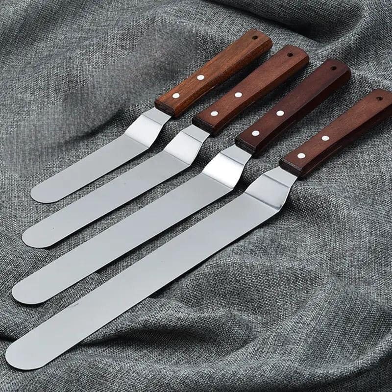 Stainless Steel Cake Icing Spatula, Professional Stainless Steel Cake Icing Spatula, Butter Cream Icing Frosting Knife, Steel Palette Knife Scraper With Wooden Handle, Offset Frosting Angled Icing Spatula, Kitchen Cake Decoration Tools
