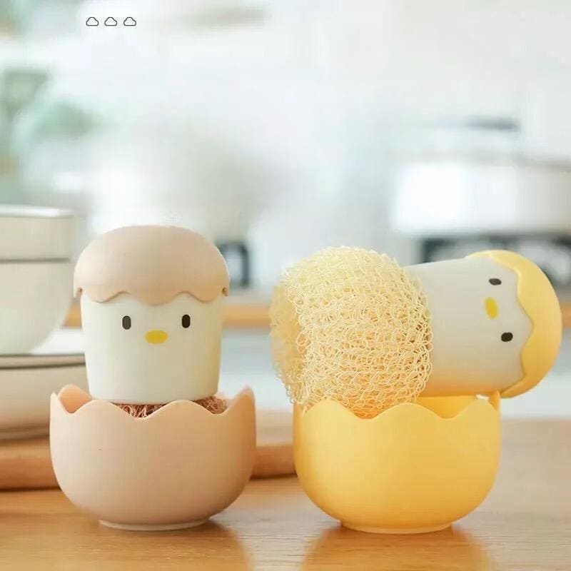 Cute Egg Kitchen Cleaning Brush, Detachable Nano Pot Washing Brush, Eggshell Chicken Dish Cleaning Brush, Stovetop Decontamination Brush Cleaning Ball With Handle, Cartoon Cleaning Ball Dishwashing Brush Pot