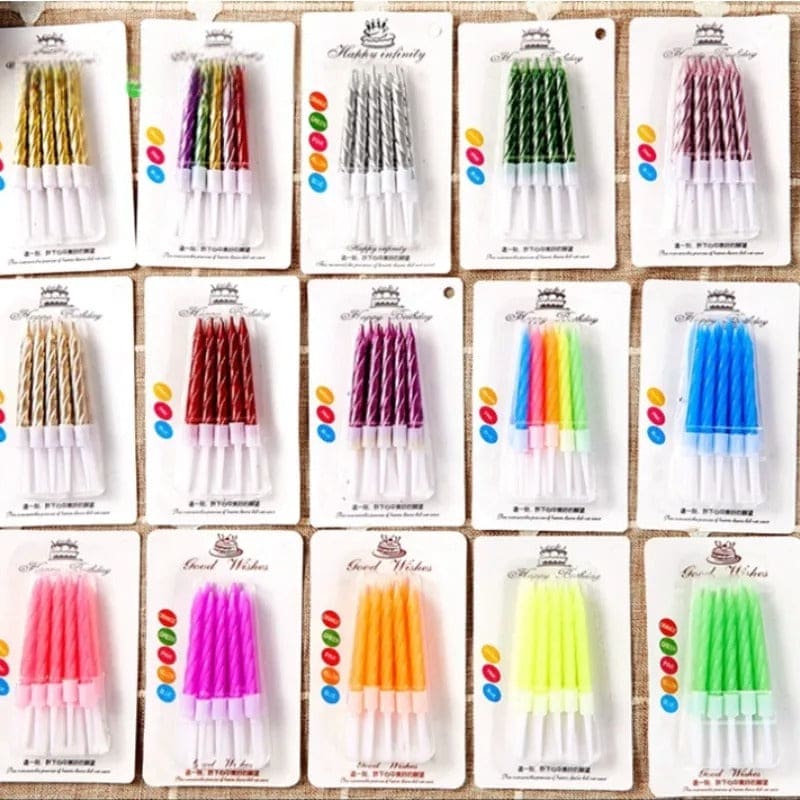 Set Of 8 Thread Color Birthday Candles With Candles, Cake Candle With Holder, Party Supplies Short Thin Metallic Color Candles