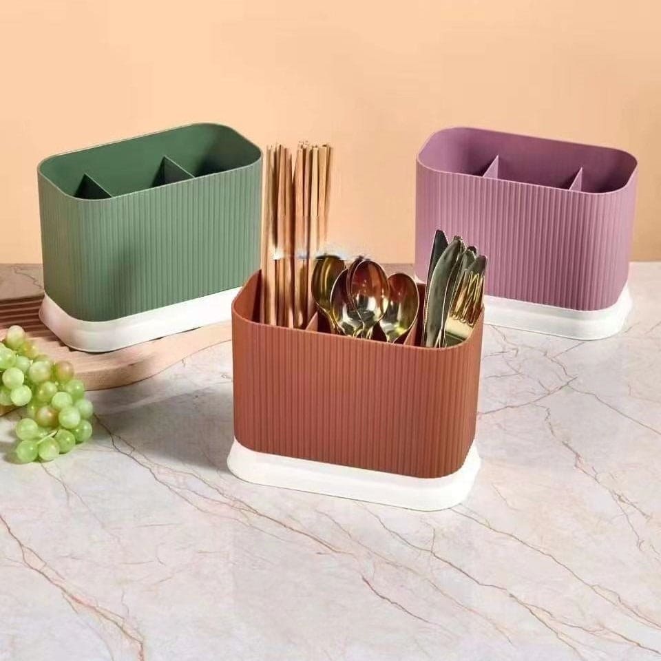 Dripable Spoon Stand, Multifunctional Kitchen Cutlery Holder, 3 Compartment Cutlery Holder, Cutlery Drainer with Separators, Chopsticks Tube Cutlery Kitchen Organizer, Kitchen Sink Drain Shelf