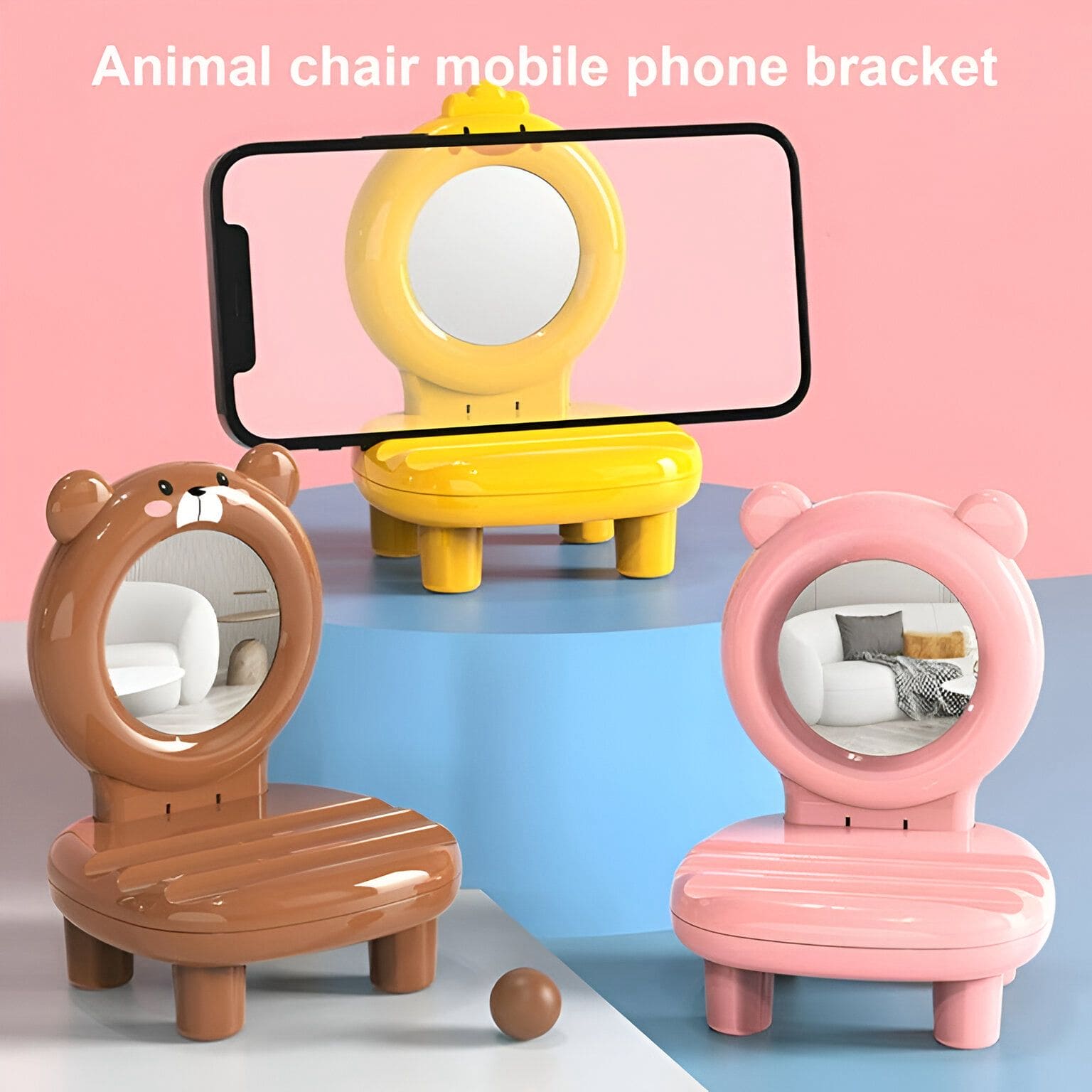 Animal Mirror Mobile Holder, Mini Cartoon Desktop Mobile Phone Holder, Cute Pet Lazy Person Mobile Stand, Portable Animal Chair Phone Bracket, Decorative Phone Holder
