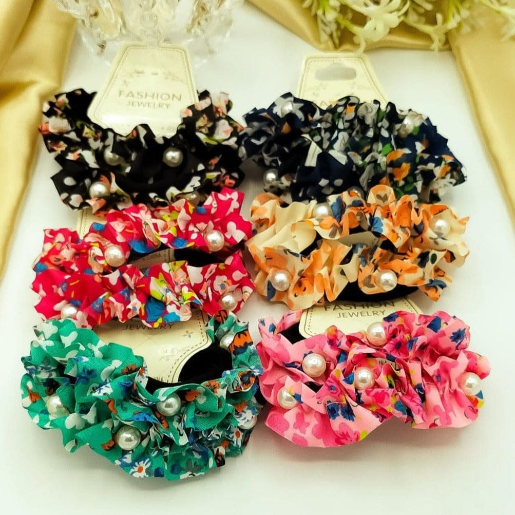 Pack of 6 Hair Scrunchies, Elastic Bands Ponytail Holder, Ties Rope Chiffon Headband, Anti-Hair-Breakage Ponies Set for Girls, Women