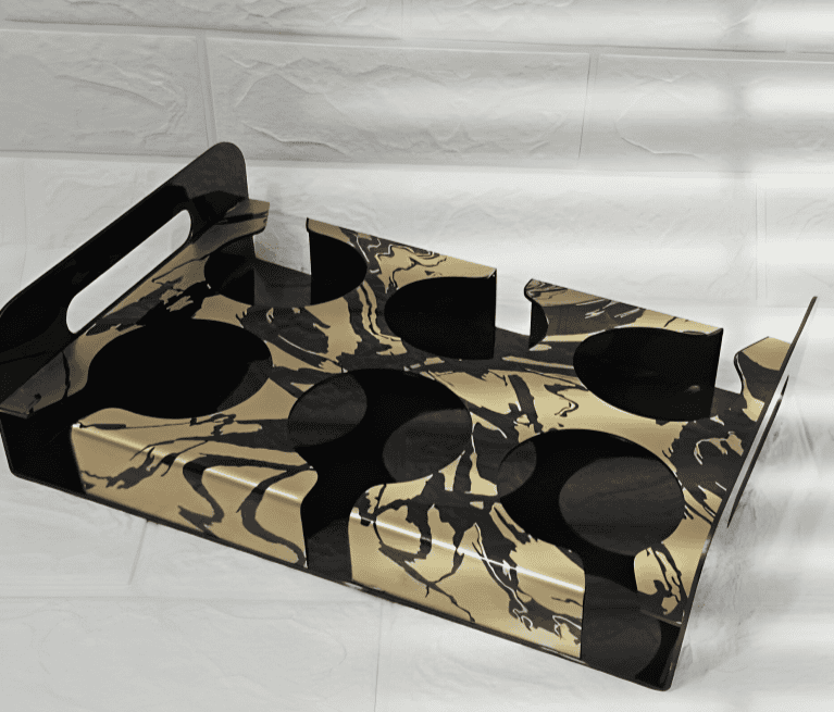 6 Slot Glass Holder Tray, Acrylic Glass Serving Tray, 6 Slot Tray with Cutout Handles, Cup Display for Kitchenware