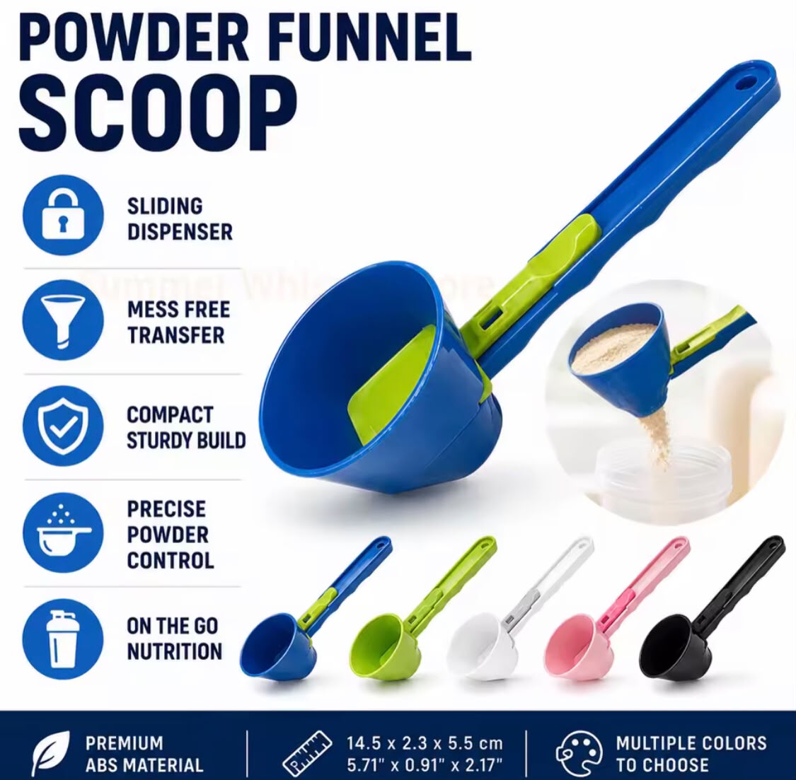 Set Of 2 Sliding Funnel Spoon, 2 in 1 Sliding Spoon, Adjustable Powder Scoop, Sliding 2 in 1 Powder Scoop