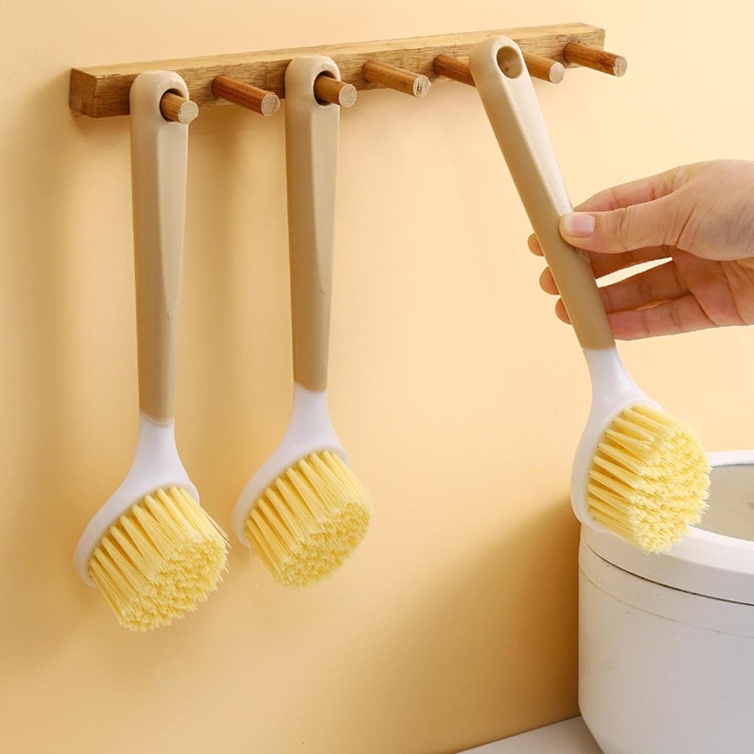 Dish Scrubbing Brush, Wooden Handle SIGA Dish Brush, Kitchen Scrubbing Brush, Washing Up Brush, Kitchen Bathroom Washing Scrubbing Brush With Small Handle, Shower Cleaning Brush, Non Stick Kitchen Multifunctional Cleaning Brush, Pot Scrubbing Brush