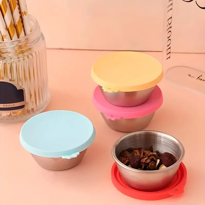 Set Of 3 Colorful Lid Steel Bowl, Bento box Sauce Container with Lid, 304 Stainless Steel Salad Dressing Container, Stackable Food Storage Box Bowl With Lids