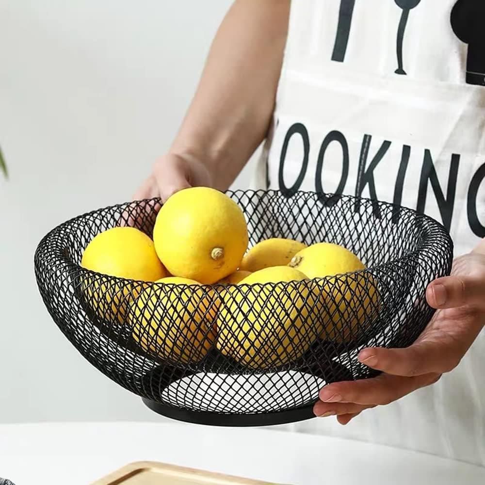 Dual Mesh Fruit Basket, Metal Countertop Fruit Holder, Nordic Round Storage Table Basket, Decorative Bowl for Fruit, Vegetables, Appetizer Holder, Double Layer Creative Snack Bowl