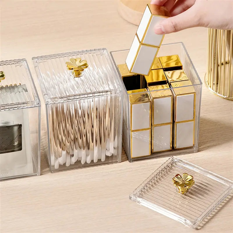 Acrylic Square Swab Storage Box, Makeup Cotton Pad Storage Box, Single Cell Clear Case, Cosmetics Jewellery Bathroom Container, Multifunctional Luxury Jar With Lid Storage, Bathroom Canisters Vanity Organizer, Transparent Cosmetic Storage Box