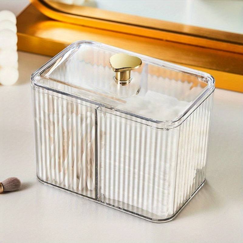 Double Layer Cotton Swab Box, Heart Transparent Storage Box With Lid, 3 Section Qtip Holder, Multifunctional Home Storage Box, Home Cosmetic Storage Box, Bathroom Canisters Vanity Organizer, Transparent Cosmetic Storage Box