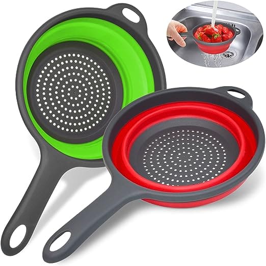 Foldable Colander Basket, Folding Vegetable Fruit Washing Basket Drain Strainer, Extendable Kitchen Colander Strainer With Handle, Round Kitchen Strainer for Draining, Over The Sink Vegetable/Fruit Flexible Strainer, Folding Heat Resistant Colander