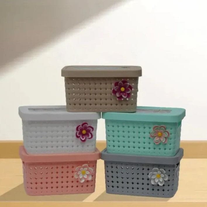 Flower Storage Basket, Multipurpose Home Kit Basket, Multifunctional Plastic Storage Basket, Vanity Storage Organizer With Lid