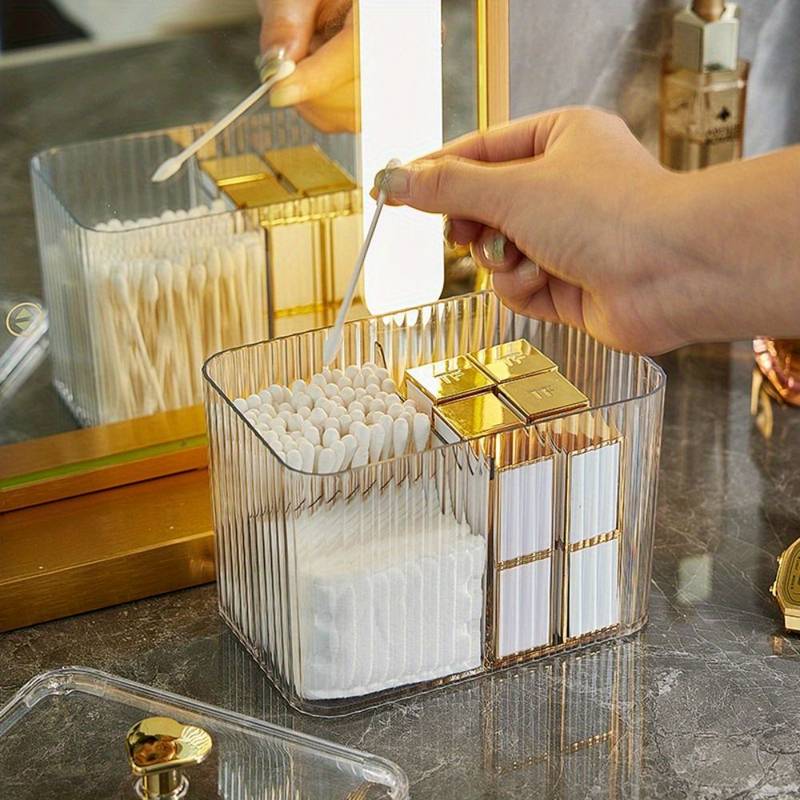 Double Layer Cotton Swab Box, Heart Transparent Storage Box With Lid, 3 Section Qtip Holder, Multifunctional Home Storage Box, Home Cosmetic Storage Box, Bathroom Canisters Vanity Organizer, Transparent Cosmetic Storage Box
