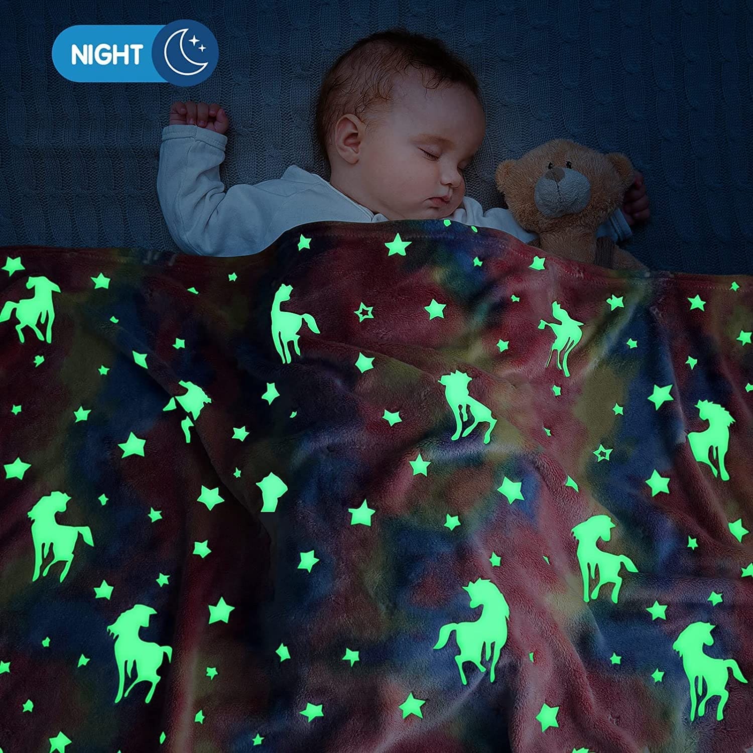 Glow In The Dark Blanket, Luminous Glowing Blanket For Kids, Super Soft Cozy Warm Rainbow Blanket, Unicorns Flannel Throw Blanket, Sleepiwsh Unicorn Kids Glow Throw, Rainbow Blanket Birthday for Toddler Kids, Cozy Soft Fluffy Fleece Nap Sleep Blankets