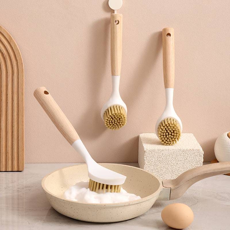 Dish Scrubbing Brush, Wooden Handle SIGA Dish Brush, Kitchen Scrubbing Brush, Washing Up Brush, Kitchen Bathroom Washing Scrubbing Brush With Small Handle, Shower Cleaning Brush, Non Stick Kitchen Multifunctional Cleaning Brush, Pot Scrubbing Brush