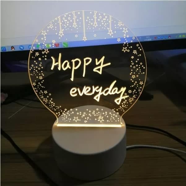Bulb Shape Led Writing Board, 3D LED Note Night Lamp, Acrylic Dry Erase Board with Stand, 3d Creative Visualization Lamp Led, Drawing Bedroom Lamp, Luminous Message Board Night Lamp