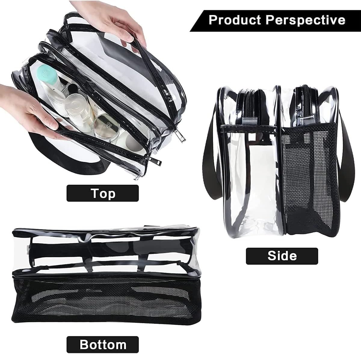 Dual Pouch Dream Travel Bag, Transparent Makeup Bag Organizer, Dry Wet Separation Cosmetic Case, Large Capacity Cosmetic Bag, Beauty Case Travel Makeup Wash Bag, Women Zipper Portable Makeup Bags