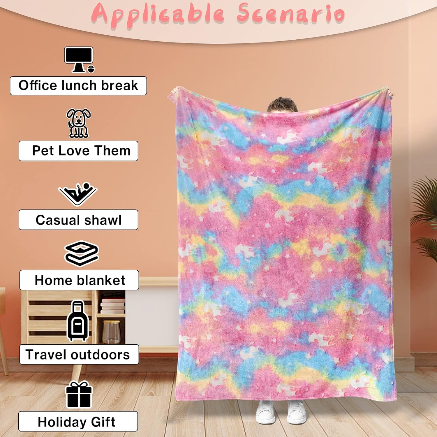 Glow In The Dark Blanket, Luminous Glowing Blanket For Kids, Super Soft Cozy Warm Rainbow Blanket, Unicorns Flannel Throw Blanket, Sleepiwsh Unicorn Kids Glow Throw, Rainbow Blanket Birthday for Toddler Kids, Cozy Soft Fluffy Fleece Nap Sleep Blankets