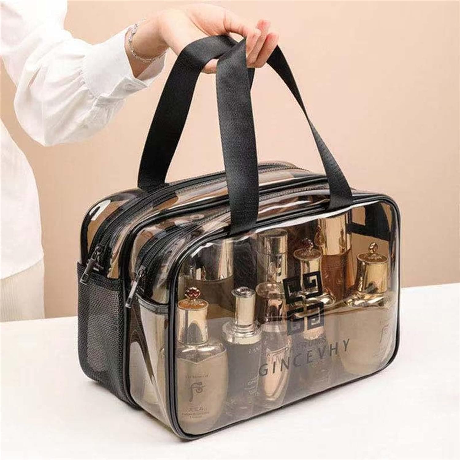 Dual Pouch Dream Travel Bag, Transparent Makeup Bag Organizer, Dry Wet Separation Cosmetic Case, Large Capacity Cosmetic Bag, Beauty Case Travel Makeup Wash Bag, Women Zipper Portable Makeup Bags
