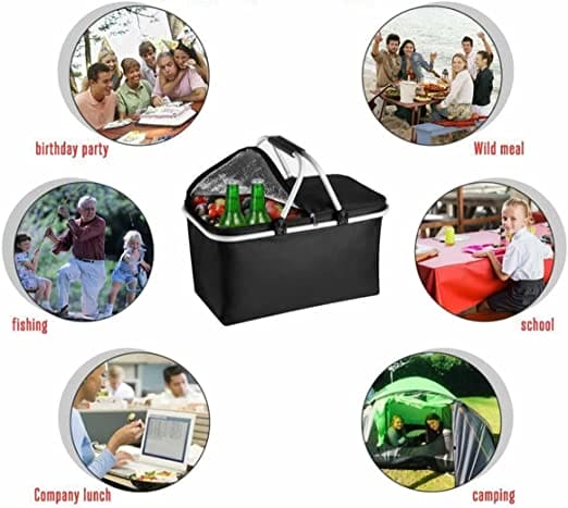 Foldable Picnic Basket, Outdoor Picnic Bag, Portable Insulated Picnic Basket, Large Capacity Camping Insulated Lunch Bag, Garden Yard Picnic Basket and Backpack, Home Storage Basket, Hamper Insulated Picnic Basket, Folding Portable Market Basket