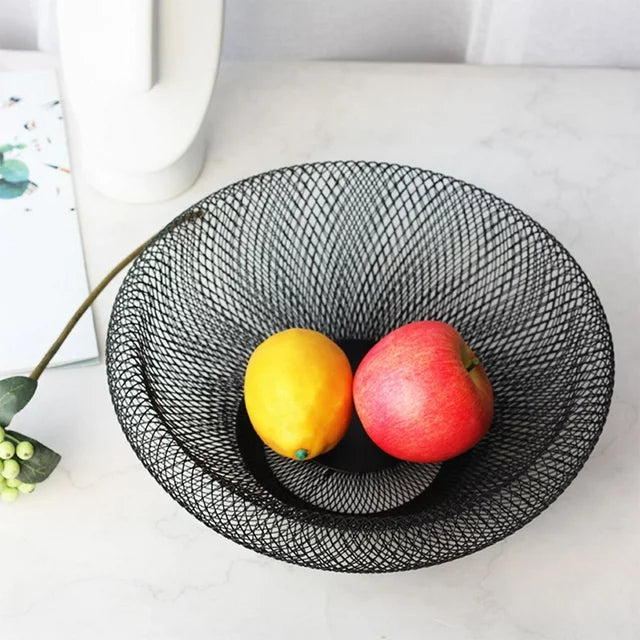 Dual Mesh Fruit Basket, Metal Countertop Fruit Holder, Nordic Round Storage Table Basket, Decorative Bowl for Fruit, Vegetables, Appetizer Holder, Double Layer Creative Snack Bowl