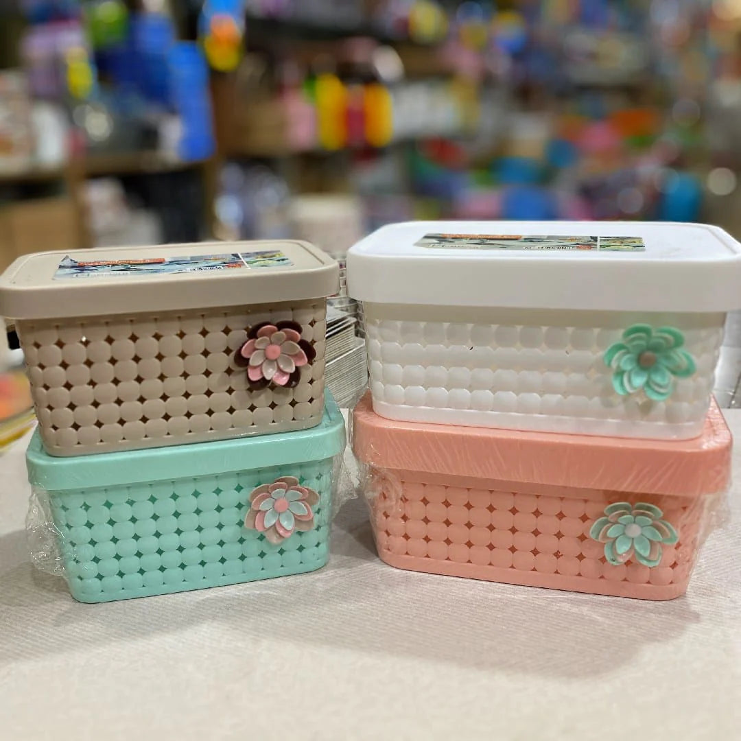 Flower Storage Basket, Multipurpose Home Kit Basket, Multifunctional Plastic Storage Basket, Vanity Storage Organizer With Lid