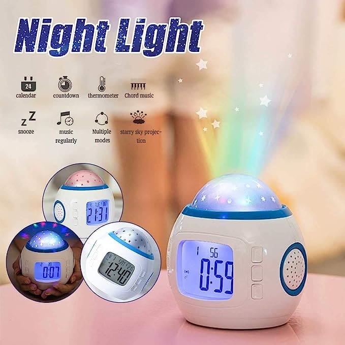 Projector Alarm Clock, Music Alarm Clock, Starry Star Sky Projection Digital Clock, Children Room Projector Lamp Night Light Project, Ceiling Projection Alarm Clock Music Lamp, Bedroom Night Light Digital Alarm Clocks LED Projector