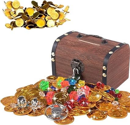 Treasure Money Box, Vintage Wood Money Saving Box With Lock, Pirate Multipurpose Treasure Chest Box, Children Lockable Coin Box, Paper Note And Coin Saving Box, Retro Wooden Treasure Chest Money Bank