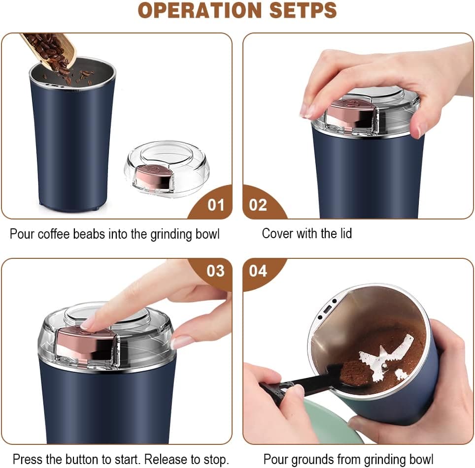 Friendly Kitchen Grinder, Electric Semi Automatic Grinder, 200W Powerful Spice Crusher, Portable Multifunctional Grinder, Stainless Steel Nut Electric Coffee Grinder, Household Powder Grinding Machine