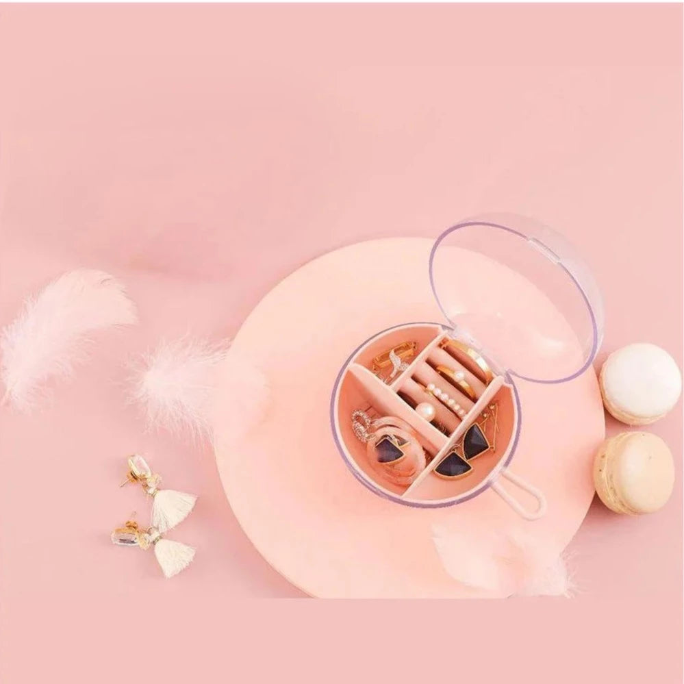 Circular Jewellery Box, Mini Round Shape Jewelry Organizer, Necklace Earrings Rings Holder, Transparent Round Travel Jewelry Box, Multi Grid Storage Case for Earrings Rings