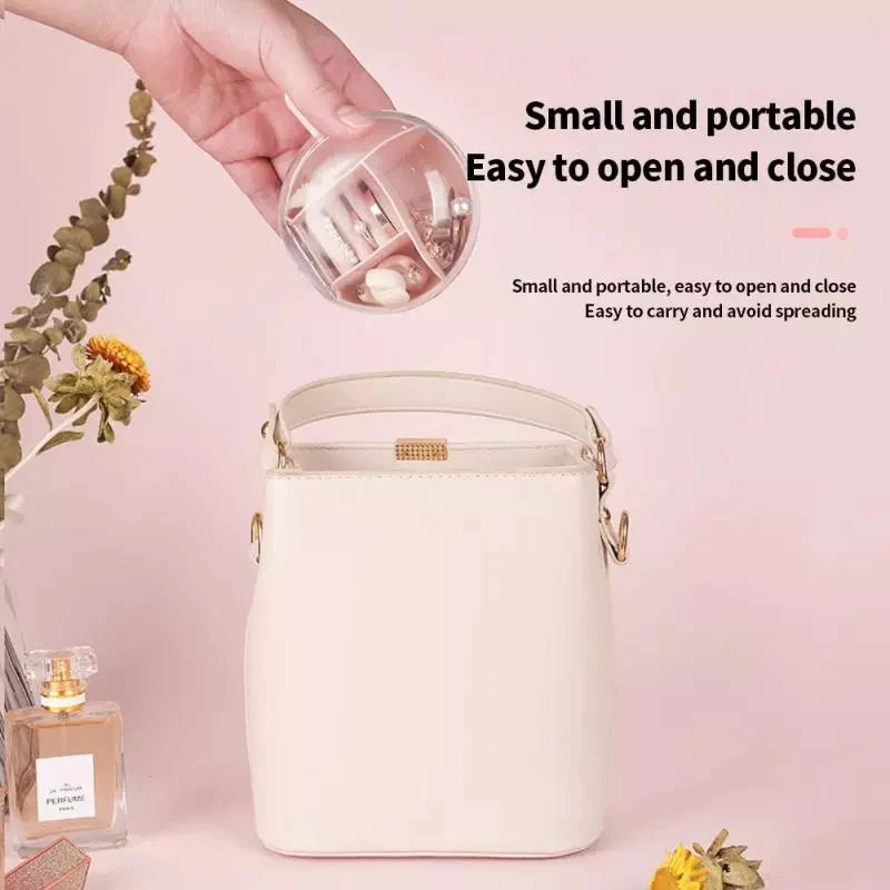 Circular Jewellery Box, Mini Round Shape Jewelry Organizer, Necklace Earrings Rings Holder, Transparent Round Travel Jewelry Box, Multi Grid Storage Case for Earrings Rings