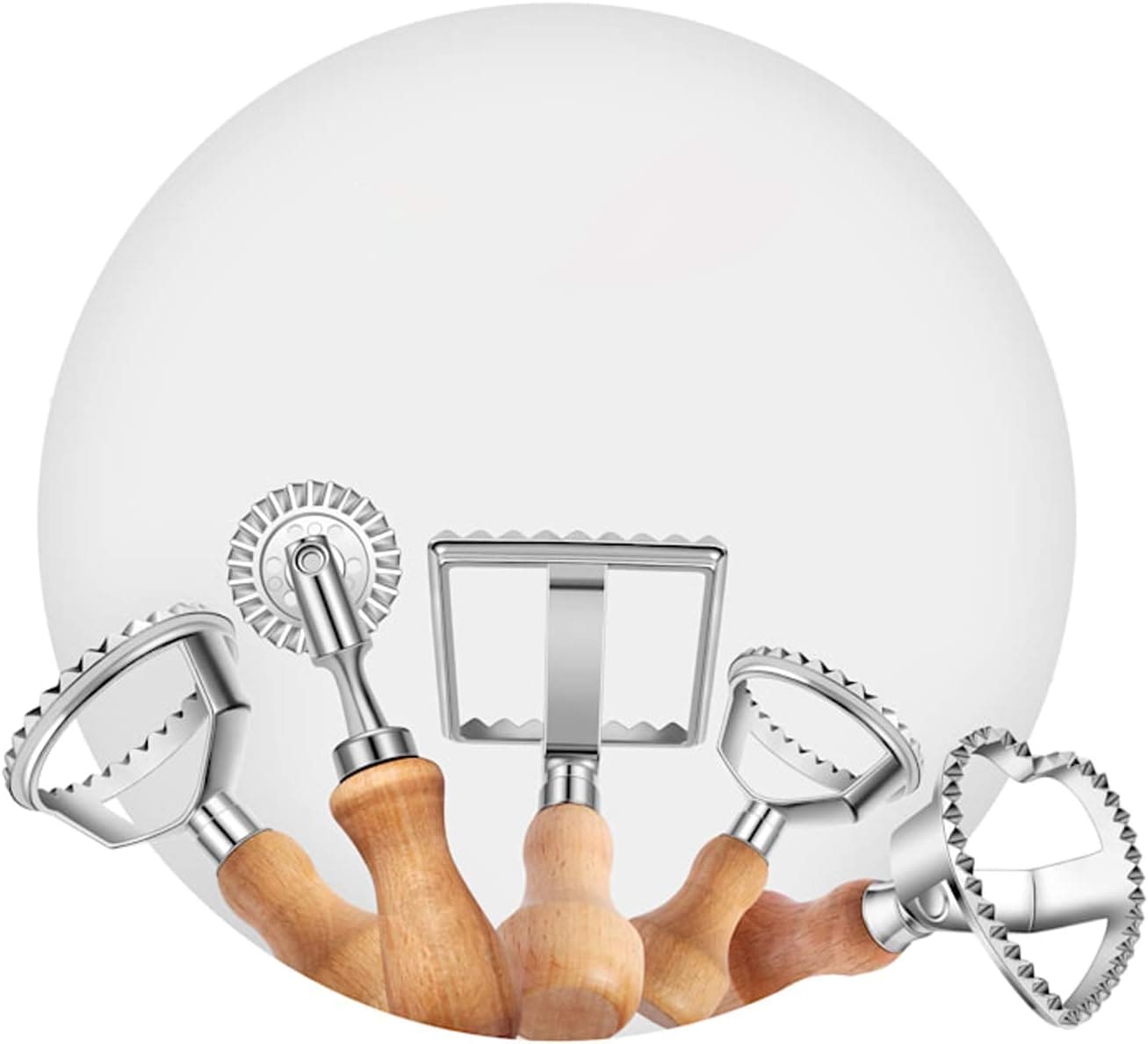 Cookie Stamp Cutter, Professional Ravioli Cutter Set with Wooden Handle, DIY Decoration Fondant Press Cutter, Press Mold Dumpling Lace Embossing Device