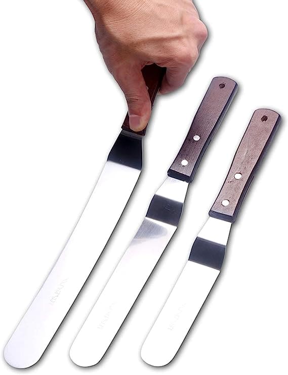 Stainless Steel Cake Icing Spatula, Professional Stainless Steel Cake Icing Spatula, Butter Cream Icing Frosting Knife, Steel Palette Knife Scraper With Wooden Handle, Offset Frosting Angled Icing Spatula, Kitchen Cake Decoration Tools
