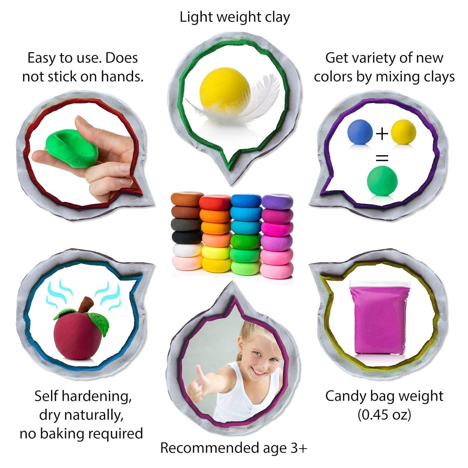 12 Color Modelling Clay With Tools, Magic Clay Artist Studio Toy, Firstly Traders Air Dry Clay Non-Toxic Modeling Clay & Dough, Soft Stretchable Clay, Art Crafts Gift for Kids