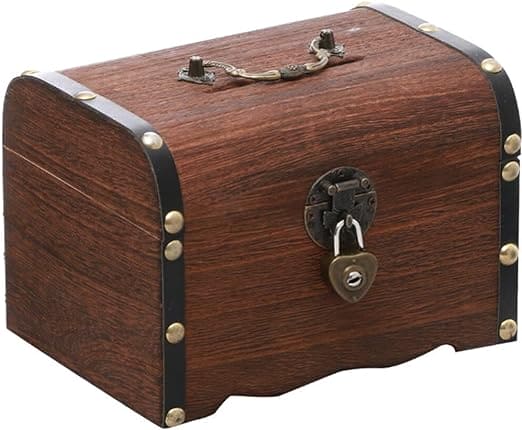 Treasure Money Box, Vintage Wood Money Saving Box With Lock, Pirate Multipurpose Treasure Chest Box, Children Lockable Coin Box, Paper Note And Coin Saving Box, Retro Wooden Treasure Chest Money Bank